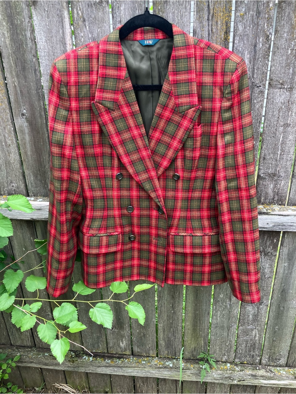 Vintage Hawksley & Wight Plaid Wool Blazer and Skirt Set in Red and Green, 8